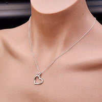 Solid 925 Sterling Silver & Double CZ Diamond Heart Necklace