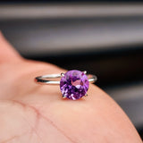 Solid 925 Sterling Silver & Natural Amethyst 8mm Faceted Clawed Signet Ring