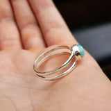 Solid 925 Sterling Silver & Natural Larimar Double Band Ring