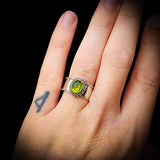 Solid Sterling Silver & Natural Peridot Handmade Rustic Solitaire Ring