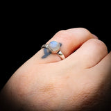 (O) Solid 925 Sterling Silver & Natural Moonstone Rustic Handmade Ring