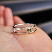 Solid 925 Sterling Silver & Natural Peridot Double Band Ring