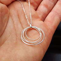 Solid 925 Sterling Silver 24mm Round Multi Layer Wire Pendant Necklace