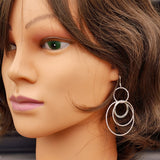 Solid 925 Sterling Silver 63mm Long 3x Round Set Hanging Italian Earrings