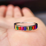 (M) Solid 925 Sterling Silver & Colored CZ 4mm Band Ring