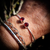 Solid 925 Sterling Silver & Natural Garnet Handmade Cuff Bracelet