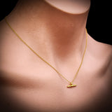 Solid 925 Sterling Silver Gold T-bar Fob Chain Necklace