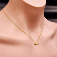 Solid 925 Sterling Silver Gold T-bar Fob Chain Necklace