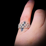 (T) Solid 925 Sterling Silver Honeycomb 10mm Wide Band Ring