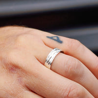 (T) Solid 925 Sterling Silver Textured Wave Finish 6mm Band Ring