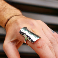 (T) Solid 925 Sterling Silver XL 40mm Hammer Finish Plate Ring