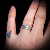 Solid Oxidized 925 Sterling Silver & Mixed Gemstone Band Ring