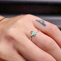 (Q) Solid 925 Sterling Silver & Paua Whale Tail Ring