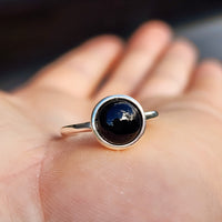 Solid 925 Sterling Silver & 10mm Natural Black Onyx Round Signet Ring
