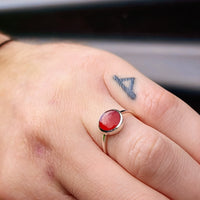 (Q) Solid 925 Sterling Silver & 10mm Natural Red Agate Signet Ring