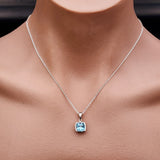 Solid 925 Sterling Silver & 10mm Sky Blue Topaz Square Pendant Necklace