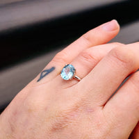Solid 925 Sterling Silver & 11mm Sky Blue Topaz Clawed Solitaire Ring