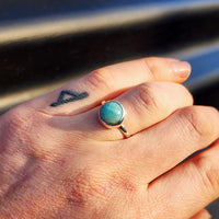 Solid 925 Sterling Silver & 12mm Natural Larimar Round Signet Ring