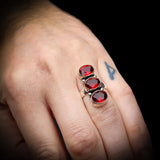 Solid 925 Sterling Silver & Triple Setting Natural Garnet Handmade Solitaire Ring