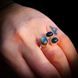 Solid 925 Sterling Silver & Natural Labradorite Cluster Ring