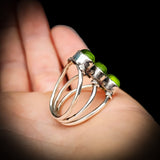 (R) Rustic Handmade Solid 925 Sterling Silver & Natural Peridot 3x Setting Cage Ring