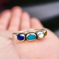 (T) Solid 925 Sterling Silver & 4x Mixed Gemstone Setting Ring