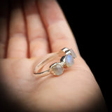 Solid 925 Sterling Silver & Raw Irregular Moonstone 4x Setting Handmade Ring