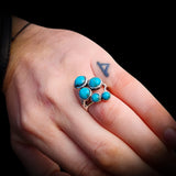 (R) Solid 925 Sterling Silver & Natural Turquoise Rustic Black Oxidized 5x Setting Ring