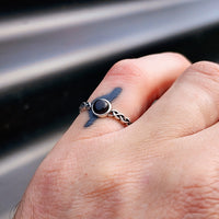 Solid 925 Sterling Silver & Natural Black Onyx 6mm Round Celtic Band Ring