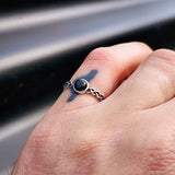 Solid 925 Sterling Silver & Natural Black Onyx 6mm Round Celtic Band Ring