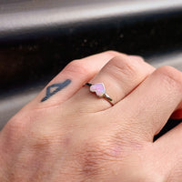 (Q) Solid 925 Sterling Silver & 6mm Pink Created Opal Heart Ring