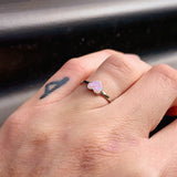 (Q) Solid 925 Sterling Silver & 6mm Pink Created Opal Heart Ring