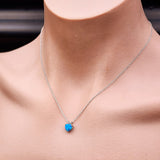 Solid 925 Sterling Silver & Created Blue Opal 7mm Heart Pendant Necklace