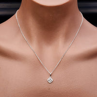 Solid 925 Sterling Silver & 8.5mm Simulated Diamonds Pendant Necklace