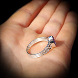 (Q) Solid 925 Sterling Silver & Natural Amethyst 3 Bar Cage Ring