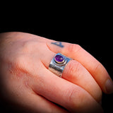 (Q) Solid 925 Sterling Silver & Natural Amethyst Textured Wide Band Ring