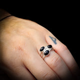 Solid 925 Sterling Silver & 3x Setting Black Onyx Stone Handmade Ring