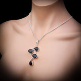Solid 925 Sterling Silver & Natural Black Onyx Handmade Multi Setting Wave Necklace