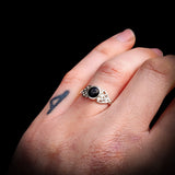 (Q) Solid 925 Sterling Silver & Natural Black Onyx Celtic Knot Ring
