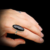 Solid 925 Sterling Silver & Long Oval Black Onyx Handmade Solitaire Ring