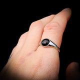 Solid 925 Sterling Silver & Natural Black Onyx 10mm Round Signet Ring