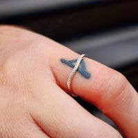 (O) Solid 925 Sterling Silver & CZ Diamond 1.58mm Chevron Band Ring