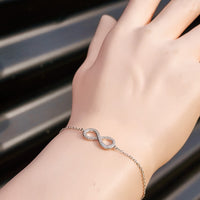 Solid 925 Sterling Silver & CZ Diamond Infinity Chain Bracelet