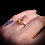 Solid 925 Sterling Silver & Natural Citrine Pear Solitaire Ring