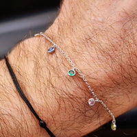 Solid 925 Sterling Silver & Colored Round CZ Chain Bracelet