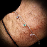 Solid 925 Sterling Silver & Colored Round CZ Chain Bracelet