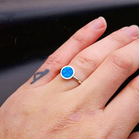 Solid 925 Sterling Silver & 8mm Created Opal Round Solitaire Ring