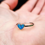 (O) Solid 925 Sterling Silver & Created Opal Heart Ring