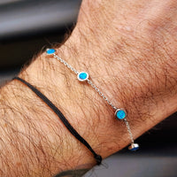 Solid 925 Sterling Silver & Created Opal Chain Bracelet