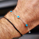 Solid 925 Sterling Silver & Created Opal Chain Bracelet